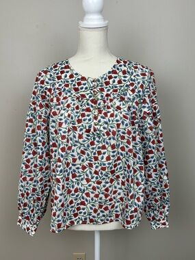 J Crew Top Womens Medium Shirred‎ Popover Blouse in Rosewood Floral Gold Buttons